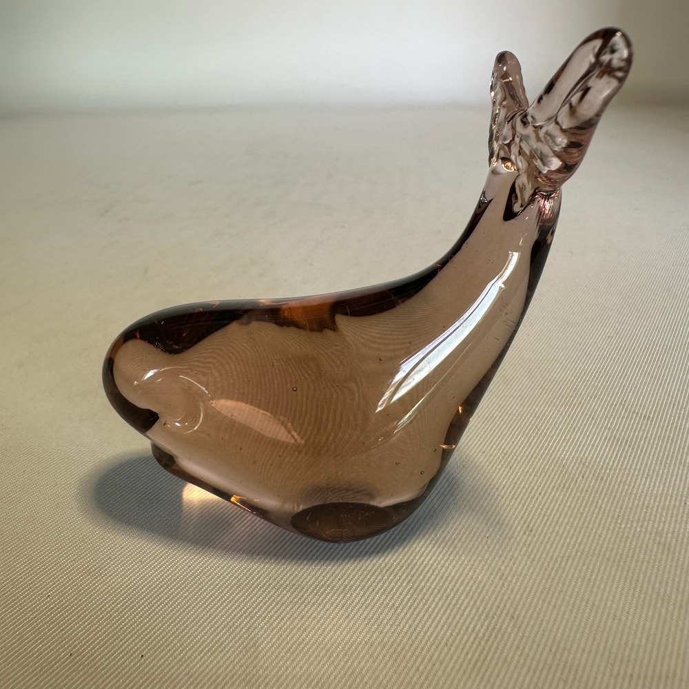 Vintage Hand Blown Purple Art Glass Whale Figurine Mid Century Modern Decor